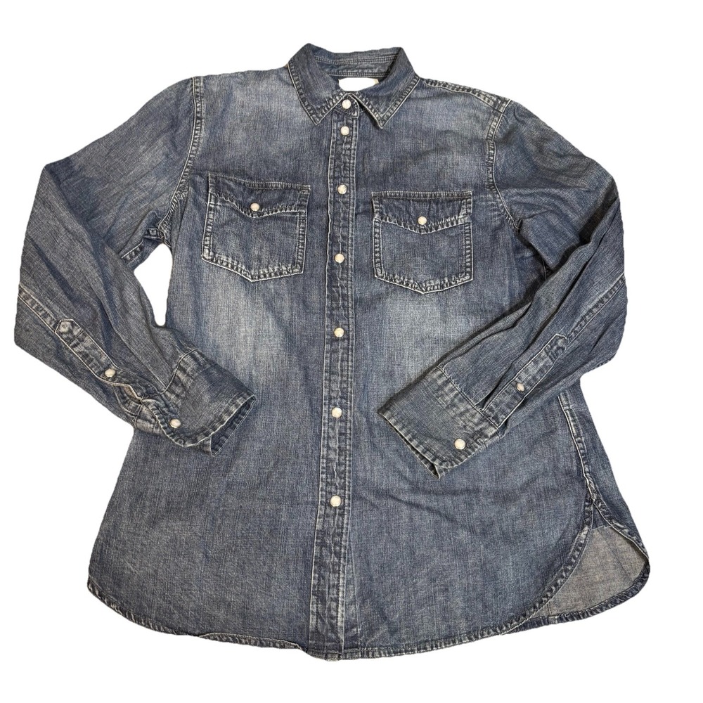 J.Crew Women Long Sleeve Slim Denim Snap Button-Up Jacket Blue Size 4 Pearl Snap - Picture 2 of 8